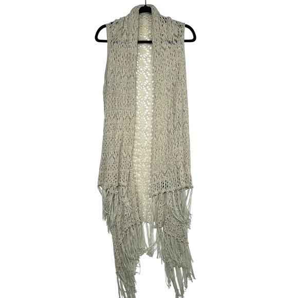Ark & Co Sweaters - Ark & Co. Crochet Fringe Vest Sleeveless Open Front Cardigan Cover Up L
